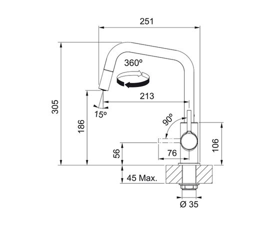 Смеситель Franke Lina U Pull Down (115.0728.477), изображение 6 Смеситель Franke Lina U Pull Down (115.0728.477), изображение 6