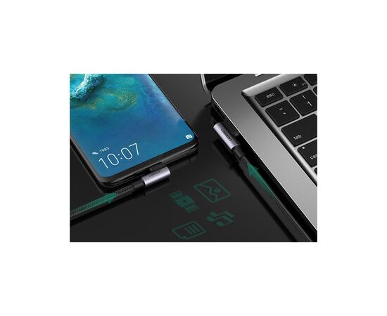 Дата кабель USB 2.0 AM to USB-C 0.5m 3A 90° corner US176 black Ugreen (20855), изображение 2