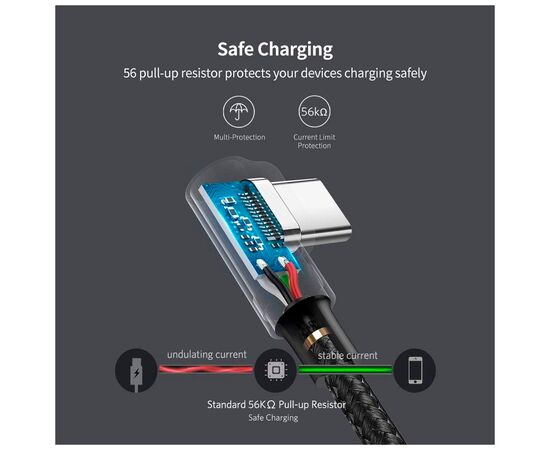 Дата кабель USB 2.0 AM to USB-C 3.0m 3A 90° corner US176 black Ugreen (70875), зображення 11 Дата кабель USB 2.0 AM to USB-C 3.0m 3A 90° corner US176 black Ugreen (70875), зображення 11