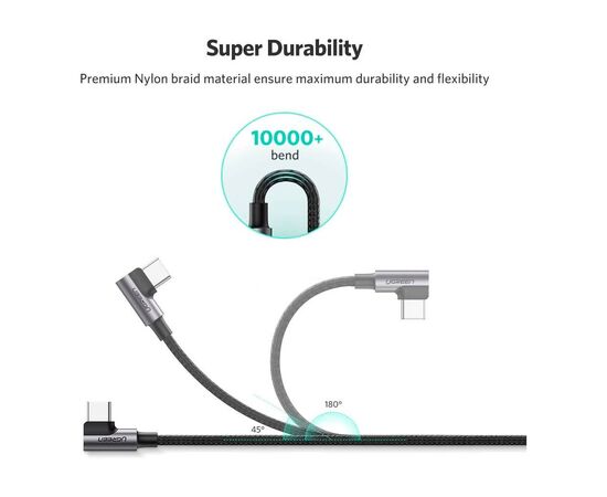 Дата кабель USB 2.0 AM to USB-C 3.0m 3A 90° corner US176 black Ugreen (70875), зображення 12 Дата кабель USB 2.0 AM to USB-C 3.0m 3A 90° corner US176 black Ugreen (70875), зображення 12