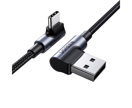 Дата кабель USB 2.0 AM to USB-C 3.0m 3A 90° corner US176 black Ugreen (70875), зображення 2 Дата кабель USB 2.0 AM to USB-C 3.0m 3A 90° corner US176 black Ugreen (70875), зображення 2