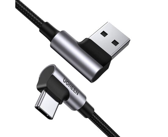 Дата кабель USB 2.0 AM to USB-C 3.0m 3A 90° corner US176 black Ugreen (70875), зображення 3 Дата кабель USB 2.0 AM to USB-C 3.0m 3A 90° corner US176 black Ugreen (70875), зображення 3