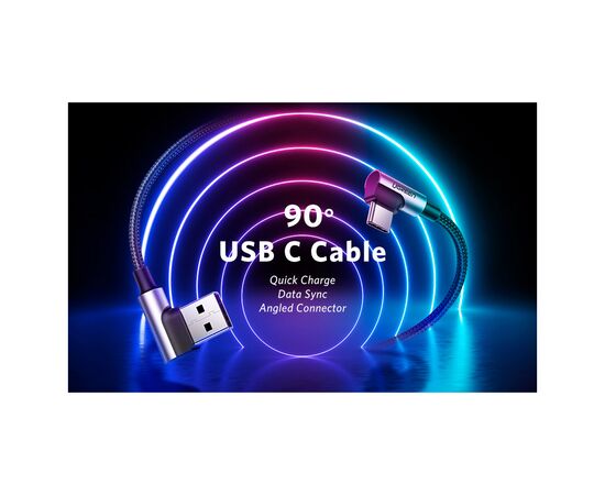 Дата кабель USB 2.0 AM to USB-C 3.0m 3A 90° corner US176 black Ugreen (70875), зображення 6 Дата кабель USB 2.0 AM to USB-C 3.0m 3A 90° corner US176 black Ugreen (70875), зображення 6