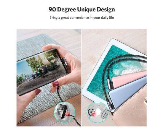 Дата кабель USB 2.0 AM to USB-C 3.0m 3A 90° corner US176 black Ugreen (70875), зображення 9 Дата кабель USB 2.0 AM to USB-C 3.0m 3A 90° corner US176 black Ugreen (70875), зображення 9