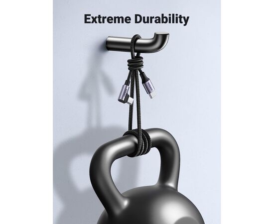 Дата кабель USB-C to USB-C 0.5m 3A 60W 90° corner US255 black/gray Ugreen (50122), изображение 6