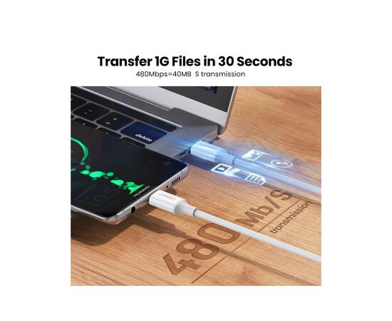 Дата кабель USB-C to USB-C 0.5m 3A 60W US264 white Ugreen (60517), зображення 5 Дата кабель USB-C to USB-C 0.5m 3A 60W US264 white Ugreen (60517), зображення 5
