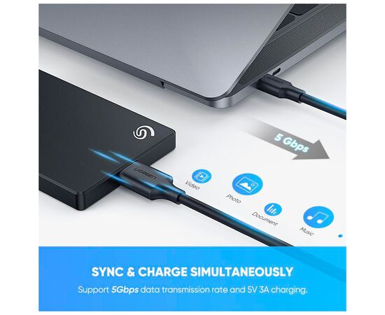 Дата кабель USB-C 3.1 to Micro USB 3.0 1.0m 3A US312 black Ugreen (20103), зображення 8 Дата кабель USB-C 3.1 to Micro USB 3.0 1.0m 3A US312 black Ugreen (20103), зображення 8