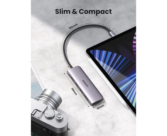 Концентратор Ugreen USB-C to 3xUSB 3.0 + HDMI + SD/TF CM195 gray (70410), изображение 3