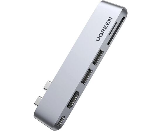 Концентратор Ugreen 2xUSB-C to HDMI + 2xUSB 3.0 + SD/TF + USB-C CM380 gray (80856)
