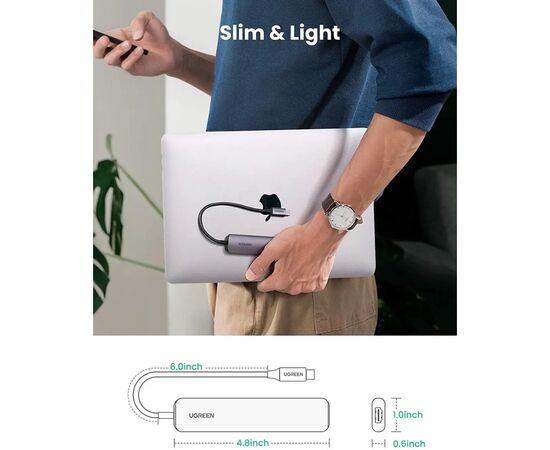 Концентратор Ugreen USB-C to 4xUSB 3.0 + HDMI CM417 gray (20197), изображение 6