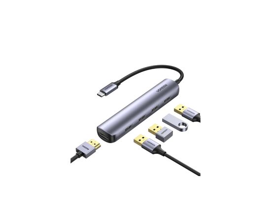 Концентратор Ugreen USB-C to 4xUSB 3.0 + HDMI CM417 gray (20197)