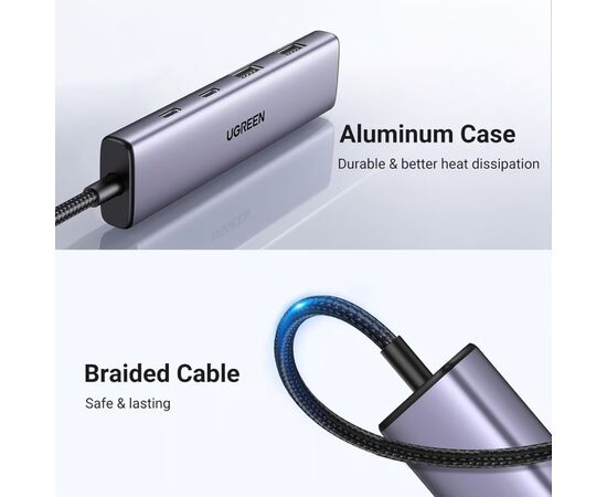 Концентратор Ugreen USB-C to 2xUSB 3.0 + 2xUSB-C CM473 gray (15395), изображение 3