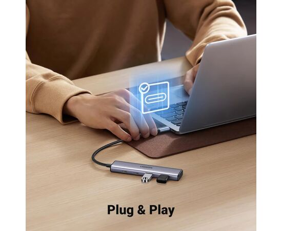 Концентратор Ugreen USB-C to 2xUSB 3.0 + 2xUSB-C CM473 gray (15395), изображение 4
