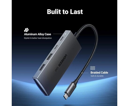 Концентратор Ugreen USB-C to 2xUSB 3.2 + 2xUSB-C 10Gbps CM480 gray (30758), изображение 6