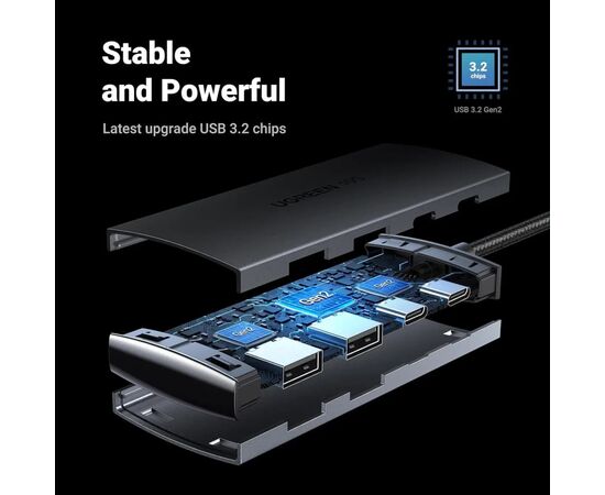 Концентратор Ugreen USB-C to 2xUSB 3.2 + 2xUSB-C 10Gbps CM480 gray (30758), изображение 8