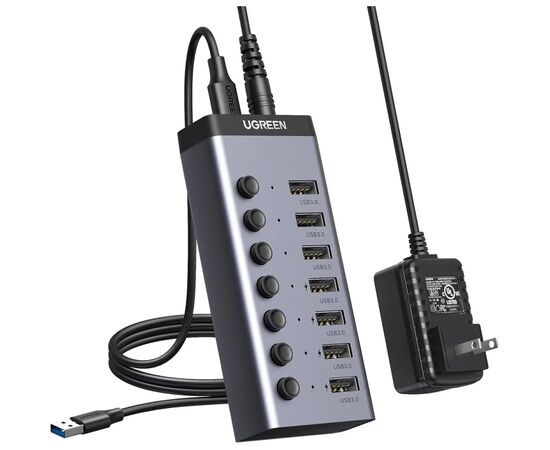 Концентратор Ugreen USB 3.0 to 7xUSB 3.0 with power supply CM481 gray (90307), изображение 2
