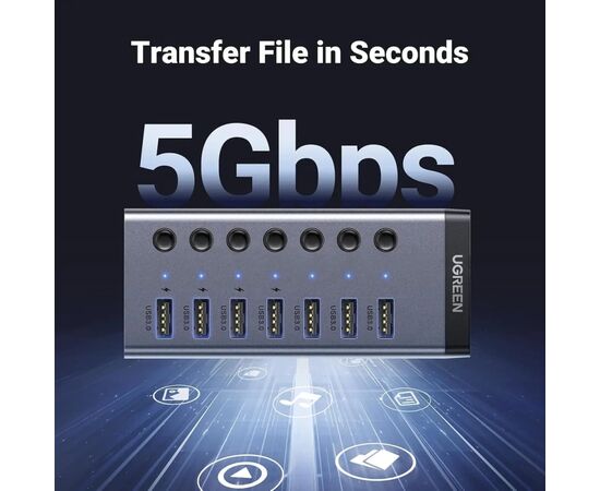 Концентратор Ugreen USB 3.0 to 7xUSB 3.0 with power supply CM481 gray (90307), изображение 4