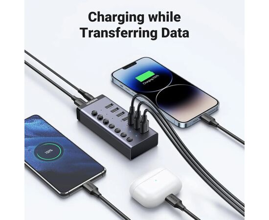Концентратор Ugreen USB 3.0 to 7xUSB 3.0 with power supply CM481 gray (90307), изображение 6