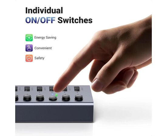 Концентратор Ugreen USB 3.0 to 7xUSB 3.0 with power supply CM481 gray (90307), изображение 7