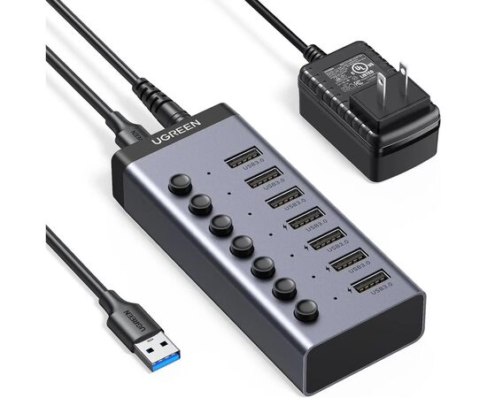 Концентратор Ugreen USB 3.0 to 7xUSB 3.0 with power supply CM481 gray (90307)