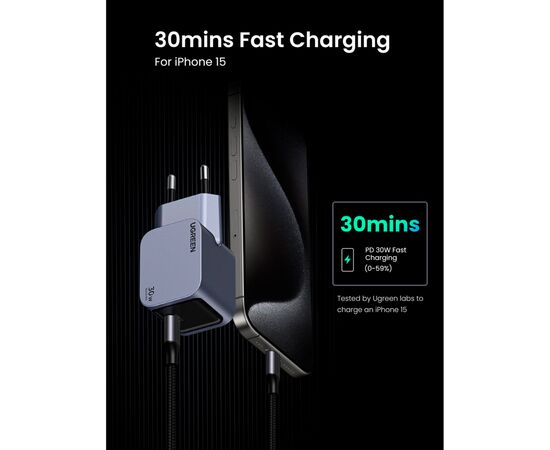 Зарядное устройство UGREEN USB-C PD30W GaN X703 gray (35006), изображение 4