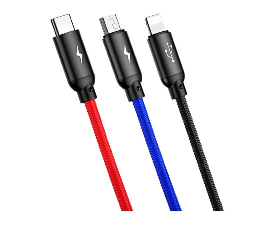 Дата кабель USB 2.0 AM to Lightning + Micro 5P + USB-C 1.2m 5A black Baseus (CAMLT-BSY01), изображение 2
