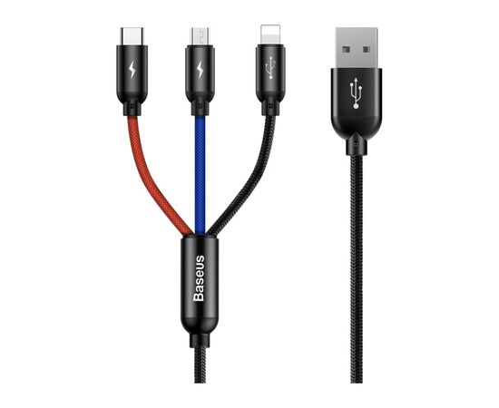 Дата кабель USB 2.0 AM to Lightning + Micro 5P + USB-C 1.2m 5A black Baseus (CAMLT-BSY01)
