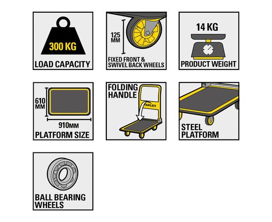 Візок вантажний Stanley до 300кг, розмір платформи 91х61см (SXWT-PC528), зображення 4