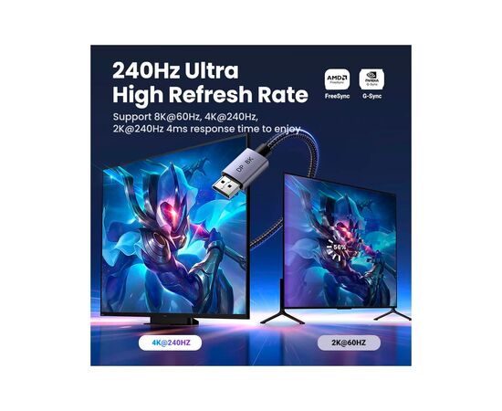 Кабель мультимедийный DisplayPort M to DisplayPort M 1.0m V1.4 8K60Hz DP120 black Ugreen (25903), изображение 4