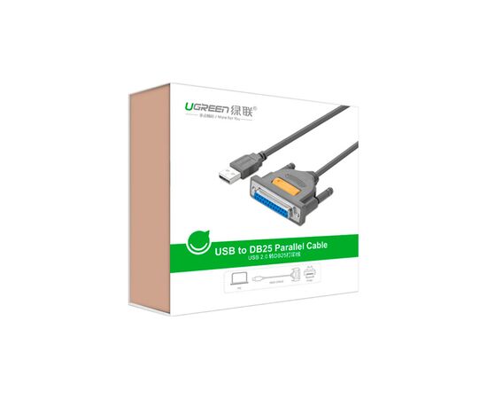 Кабель для принтера USB 2.0 to DB25 2.0m US167 black Ugreen (20224), изображение 3