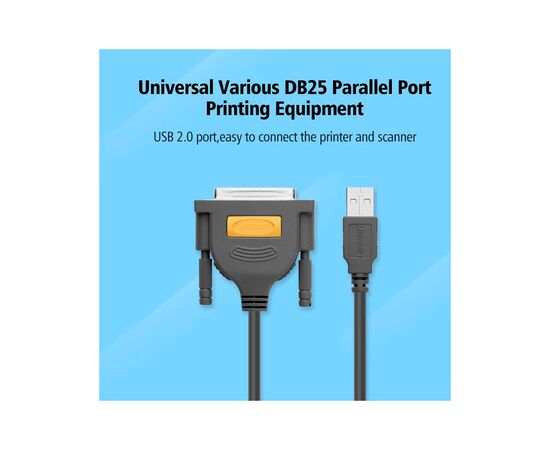 Кабель для принтера USB 2.0 to DB25 2.0m US167 black Ugreen (20224), изображение 4