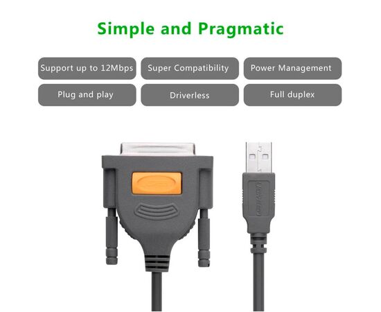 Кабель для принтера USB 2.0 to DB25 2.0m US167 black Ugreen (20224), изображение 5