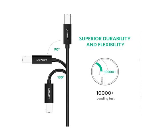 Кабель для принтера USB-C 2.0 to BM 2.0m US241 black UGREEN (50446), изображение 2