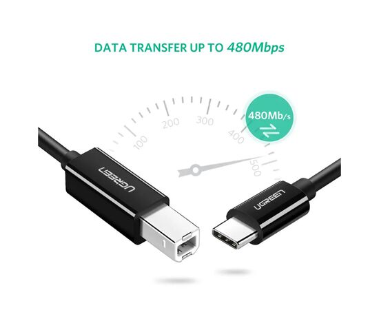 Кабель для принтера USB-C 2.0 to BM 2.0m US241 black UGREEN (50446), изображение 4
