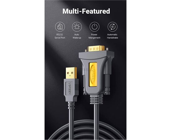 Кабель для передачи данных USB to COM M 2.0m DB9 RS-232 CR104 black Ugreen (20222), изображение 5