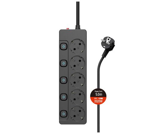 Мережевий фільтр живлення ColorWay CW-PSEA55SBK 5 розеток5м (CW-PSEA55SBK) Мережевий фільтр живлення ColorWay CW-PSEA55SBK 5 розеток5м (CW-PSEA55SBK)