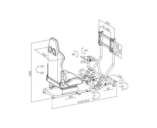 Крісло ігрове GamePro RS115 з кокпітом кріплення для керма та педалей Black (RS115), зображення 4