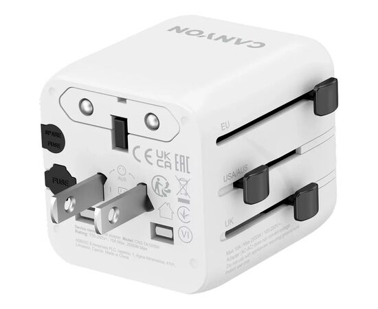 Перехідник Canyon Travel Adapter OnTour One EU/UK/US/AUS White (CNS-TA1005W), зображення 3 Перехідник Canyon Travel Adapter OnTour One EU/UK/US/AUS White (CNS-TA1005W), зображення 3