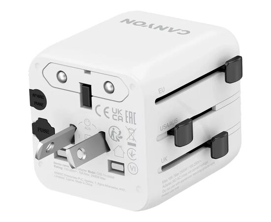 Перехідник Canyon Travel Adapter OnTour One EU/UK/US/AUS White (CNS-TA1005W), зображення 4 Перехідник Canyon Travel Adapter OnTour One EU/UK/US/AUS White (CNS-TA1005W), зображення 4