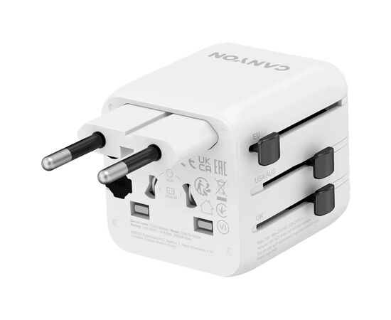 Перехідник Canyon Travel Adapter OnTour One EU/UK/US/AUS White (CNS-TA1005W), зображення 5 Перехідник Canyon Travel Adapter OnTour One EU/UK/US/AUS White (CNS-TA1005W), зображення 5