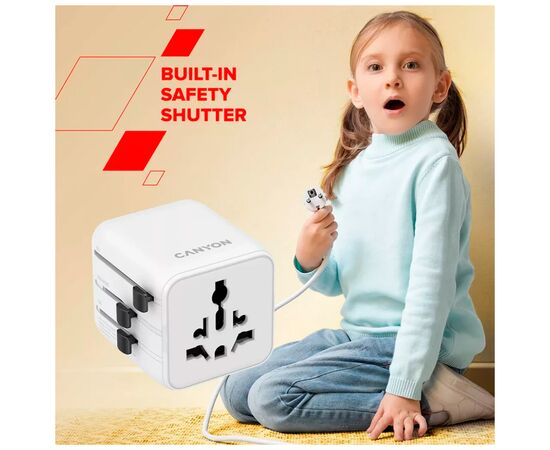 Перехідник Canyon Travel Adapter OnTour One EU/UK/US/AUS White (CNS-TA1005W), зображення 6 Перехідник Canyon Travel Adapter OnTour One EU/UK/US/AUS White (CNS-TA1005W), зображення 6