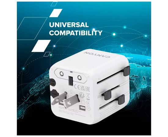 Перехідник Canyon Travel Adapter OnTour One EU/UK/US/AUS White (CNS-TA1005W), зображення 8 Перехідник Canyon Travel Adapter OnTour One EU/UK/US/AUS White (CNS-TA1005W), зображення 8