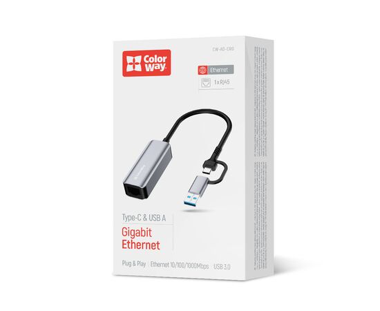 Адаптер USB-C + USB A to RJ45 Ethernet 1000Mbps ColorWay (CW-AD-CRG), изображение 5
