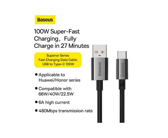 Дата кабель USB 2.0 AM to USB-C 1.5m 100W black Baseus (P10320102114-01), зображення 5 Дата кабель USB 2.0 AM to USB-C 1.5m 100W black Baseus (P10320102114-01), зображення 5