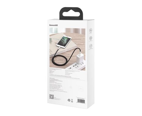 Дата кабель USB 2.0 AM to Lightning 2.0m 2.4A metal black Baseus (CALJK-B01), изображение 5 Дата кабель USB 2.0 AM to Lightning 2.0m 2.4A metal black Baseus (CALJK-B01), изображение 5