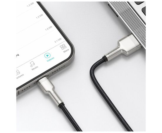 Дата кабель USB 2.0 AM to Lightning 2.0m 2.4A metal black Baseus (CALJK-B01), изображение 6 Дата кабель USB 2.0 AM to Lightning 2.0m 2.4A metal black Baseus (CALJK-B01), изображение 6