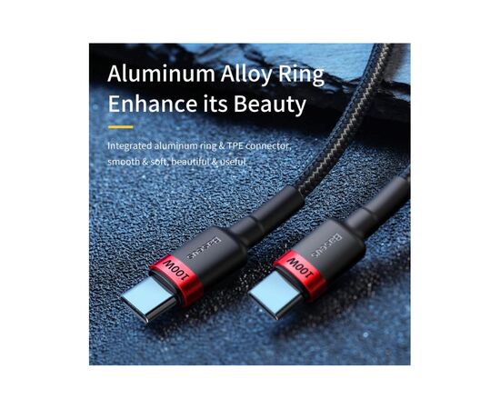 Дата кабель USB-C to USB-C 2.0m PD2.0 100W (20V/5A) red+black Baseus (CATKLF-AL91), зображення 2