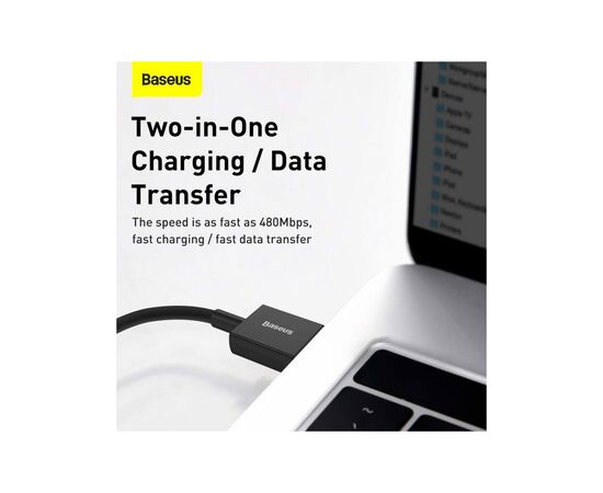 Дата кабель USB 2.0 AM to Lightning 2.0m 2.4A black Baseus (CALYS-C01), зображення 7
