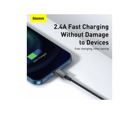 Дата кабель USB 2.0 AM to Lightning 2.0m 2.4A black Baseus (CALYS-C01), зображення 8