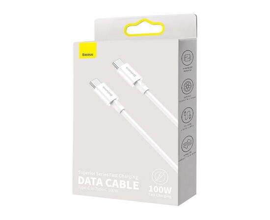 Дата кабель USB-C to USB-C 1.0m 100W white Baseus (CATYS-B02), изображение 3 Дата кабель USB-C to USB-C 1.0m 100W white Baseus (CATYS-B02), изображение 3